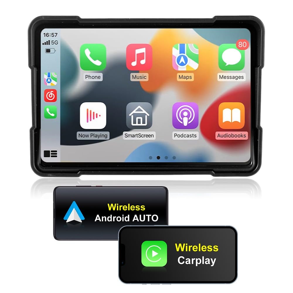 Kunfine Motorcycle Carplay&Android Auto, Motorbike GPS Navigation System, GPS for Motorcycles Waterproof, 5 Inch, Dual Bluetooth