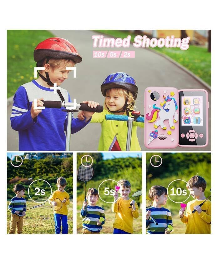 Image of Plastic Kids Smartphone Toy with MP3 Music Player Bumper Back Case Dual Camera for Selfies in-Built Games 2.4 inch Screen 8MP Camera Toys for Boys & Girls (Pink Uni)