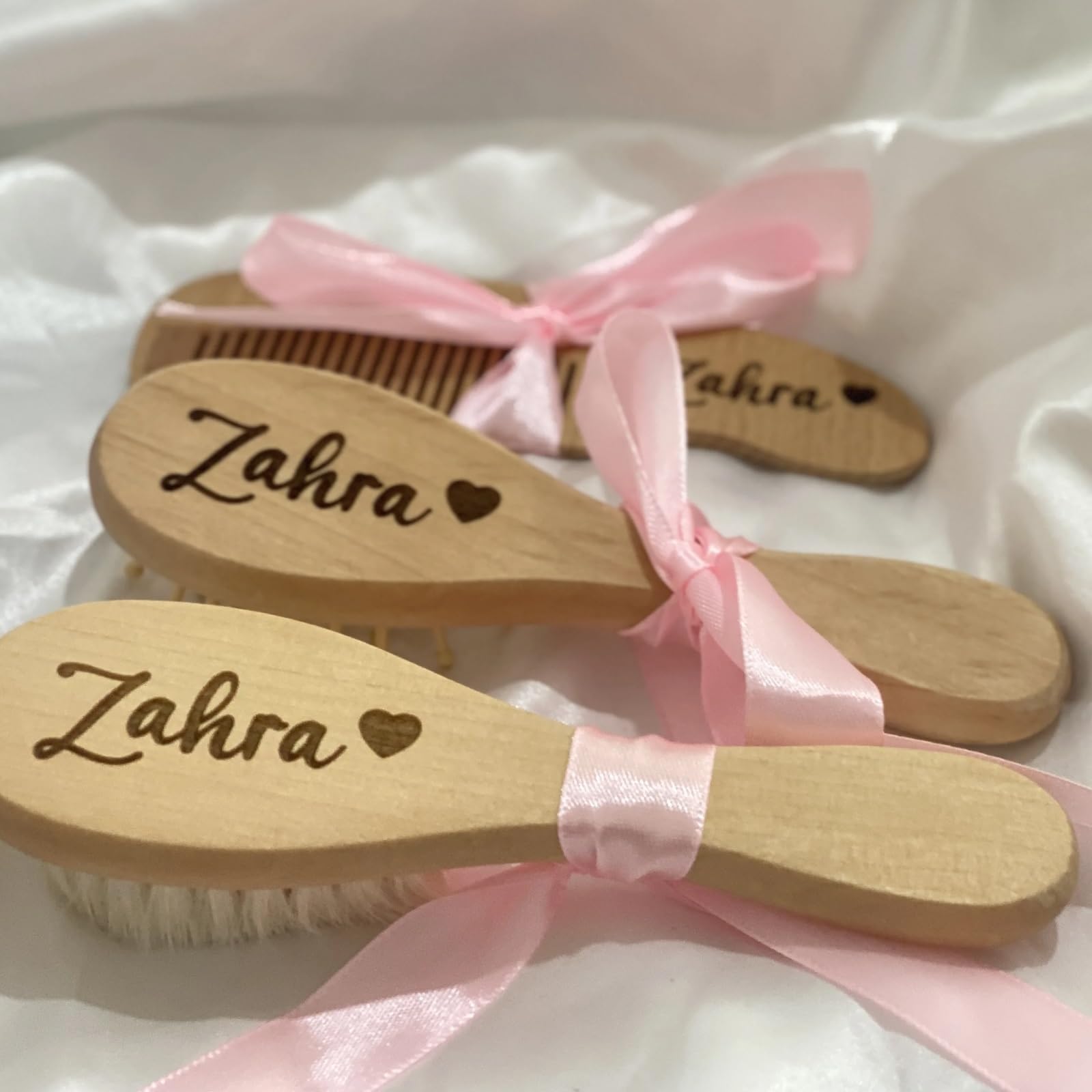Set Da 3 Pezzi Set Di Spazzole E Pettini Personalizzati Personalizzati For Neonati, Spazzola For Capelli For Bambini, Pettine In Legno Bambini, Cuffia For Culla, Spazzola Con Setole Di Capra Naturali