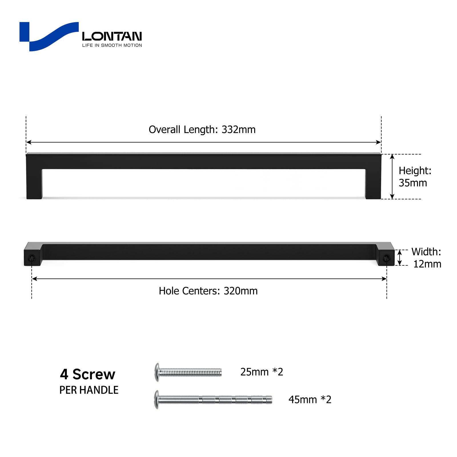 LONTAN 2 Pieza Tiradores Cajones 320mm Tiradores Cocina Negro Manija De Acero Inoxidable Para Cajones Y Puertas De Cocina
