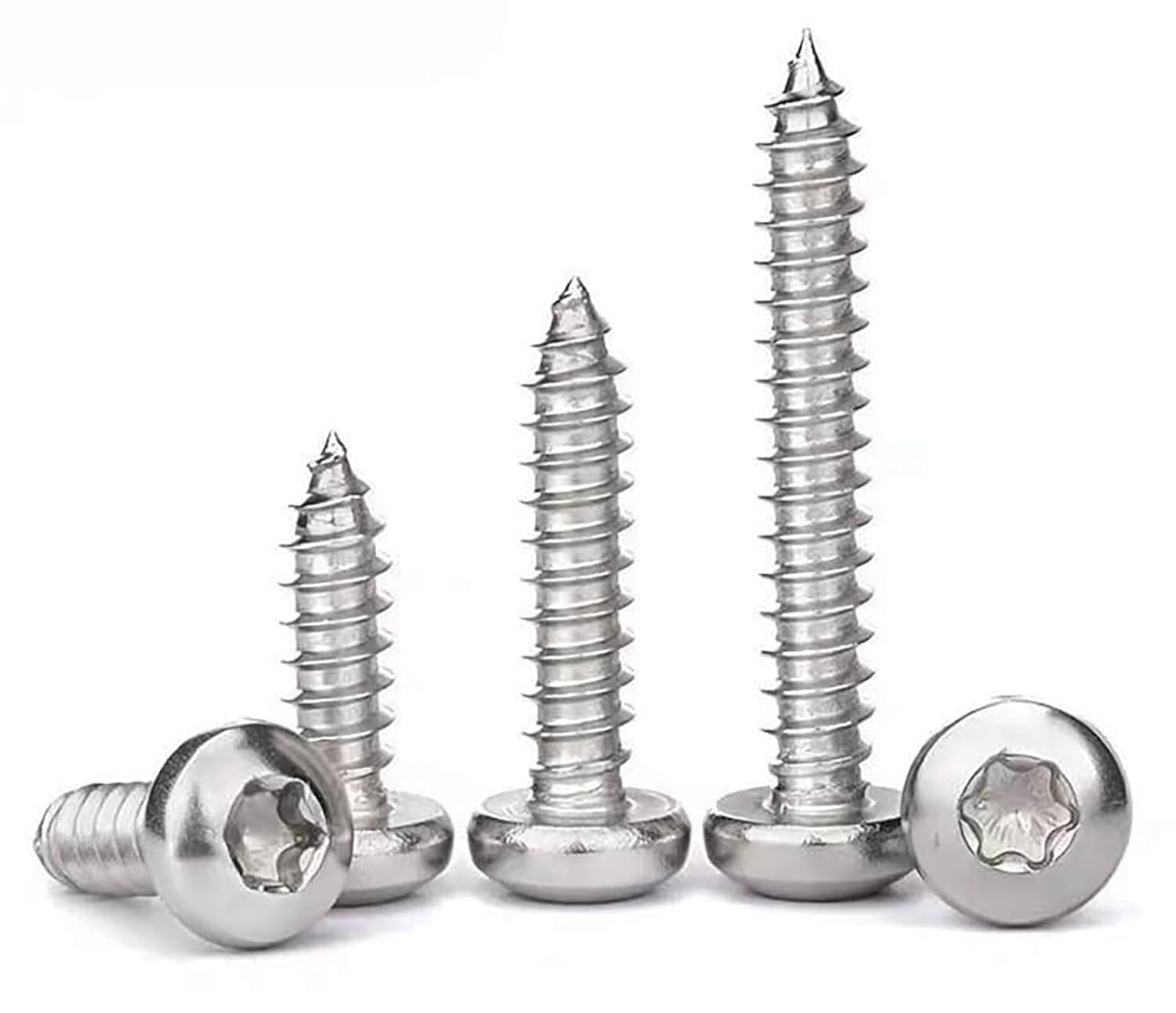 M5 x 14 mm Torx Tapping Screws, Round-Head Screw, 304 Stainless Steel, Self-Drilling Wood Screws (Pack of 60)