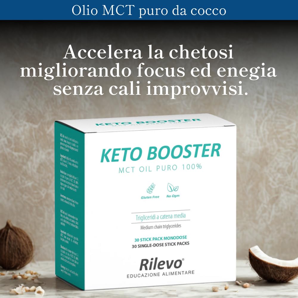 Ket Booster MCT Oil Puro 100% Trigliceridi a catena media 30 Stick Pack monodose da 5 ml