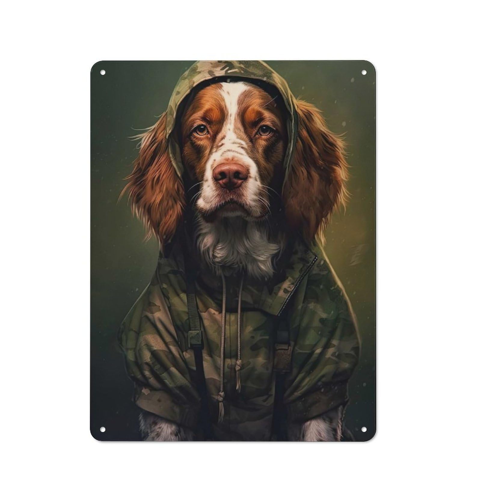 Junmoney Style-24 Brittany Spaniel Camo Vintage Metal Sign 40X30cm For Hobby Room Or Studio, Housewarming Present For People Styling Hobby Room And Studio