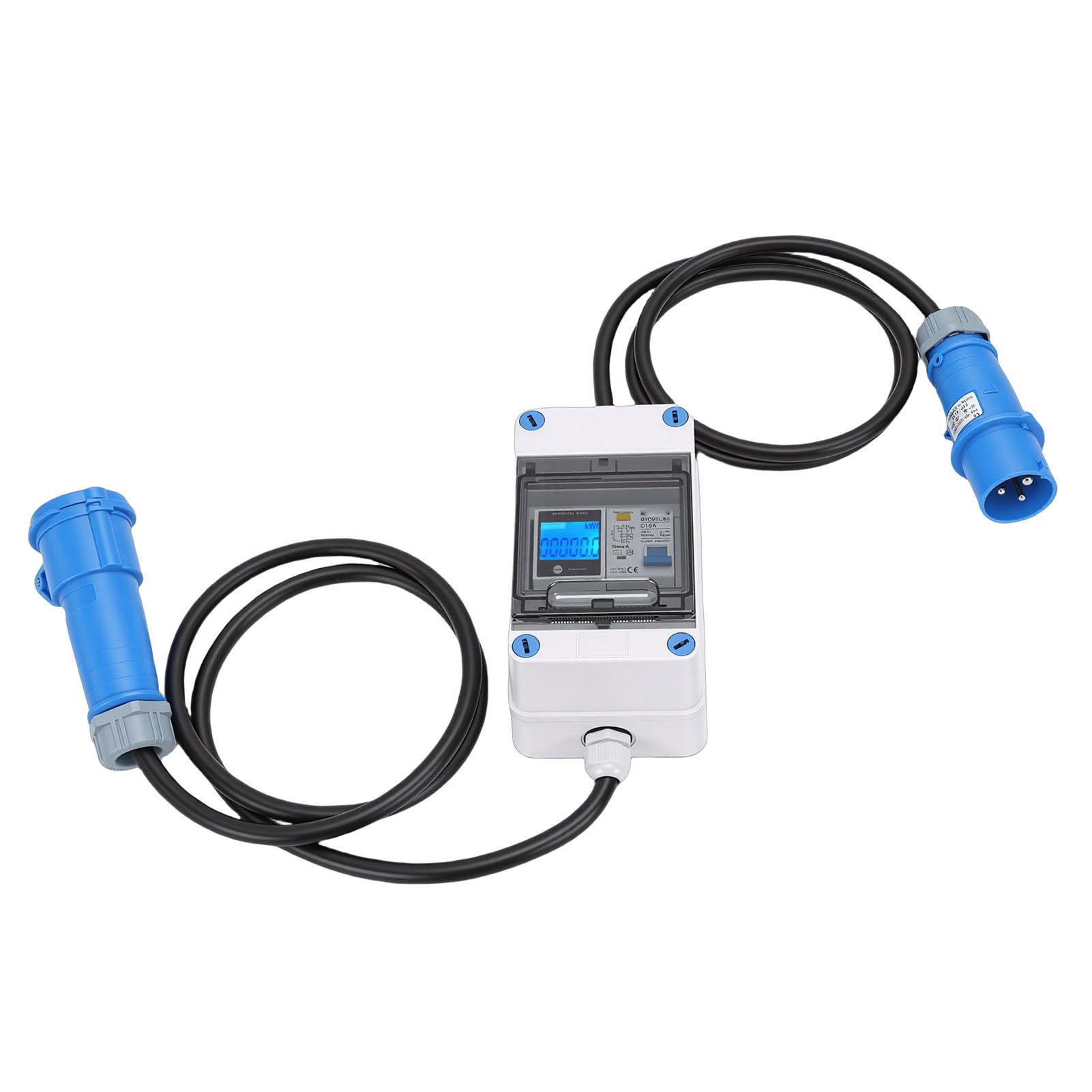 Contatore Elettrico Digitale Mobile 16A con Spina CEE e Protezione Dalle Perdite 1P+N, Misuratore KWH Intermedio Impermeabile IP67, Display LCD Retroilluminato, per, Campeggio,