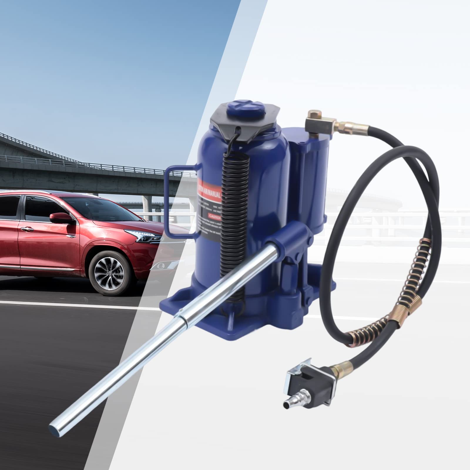 Sollevatore cilindro idraulico, Sollevatore idraulico pneumatico aria con pompa manuale 20 tonnellate di carico pesante auto camion viaggio rimorchio riparazione ascensore (blu)