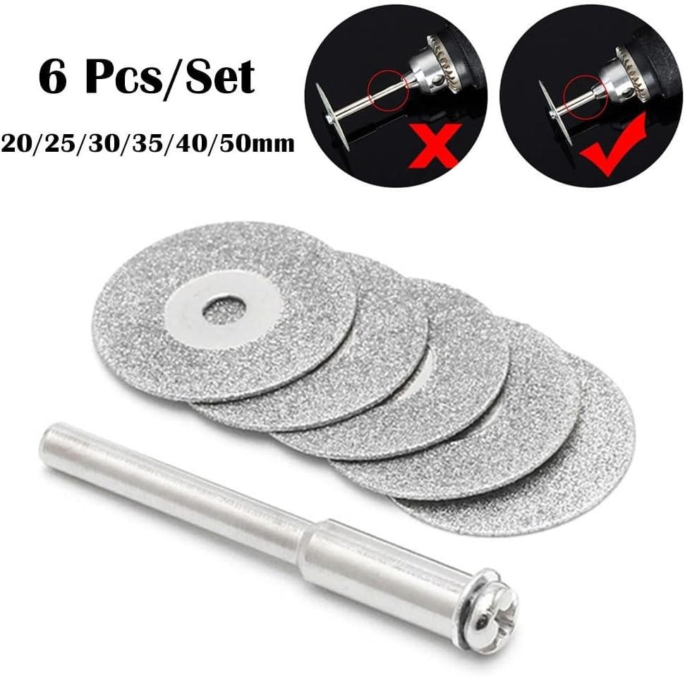 6pcs Emery Cutting Discs for Rotary Grinder with Mandrel - Circular Saw Blades for Cutting Wood, Glass, Metal, Ceramic, Stone, Marble, and Masonry (20mm)