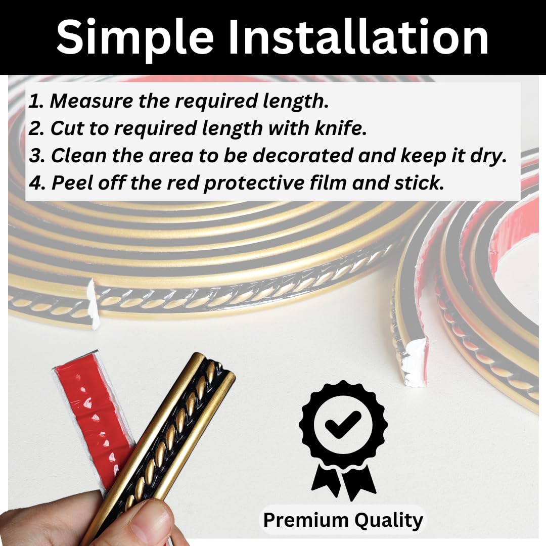 DUNWEI Flexible Peel And Stick Molding Self Adhesive,Soft Peel And Stick Trim ,Waterproof Moulding Trim,Wall Molding For Wall Tile Edges, Wall, Mirror Frame And Corner Decor(8mm-1000cm-Gold - View #3