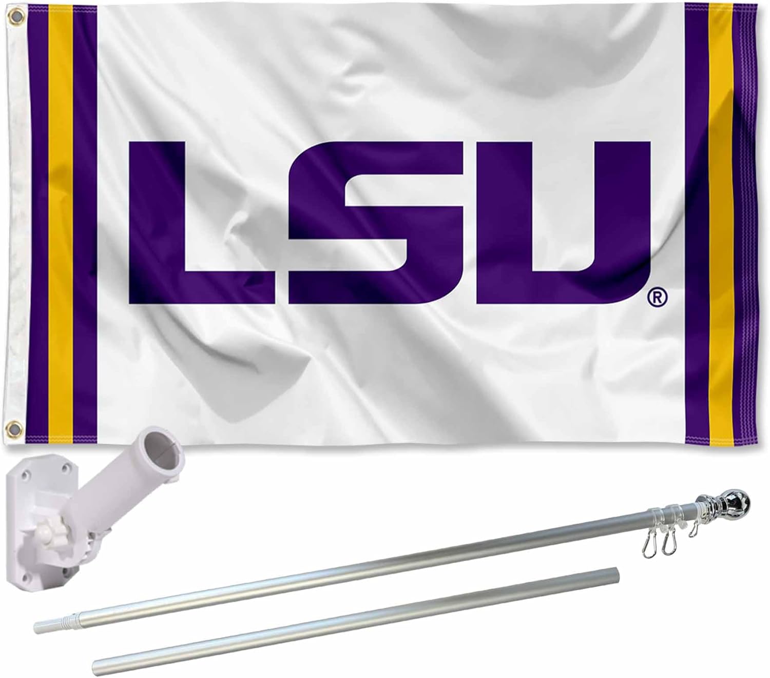 College Flags & Banners Co. LSU Tigers Jersey Stripes Flag and Pole Bracket Mount Bundle