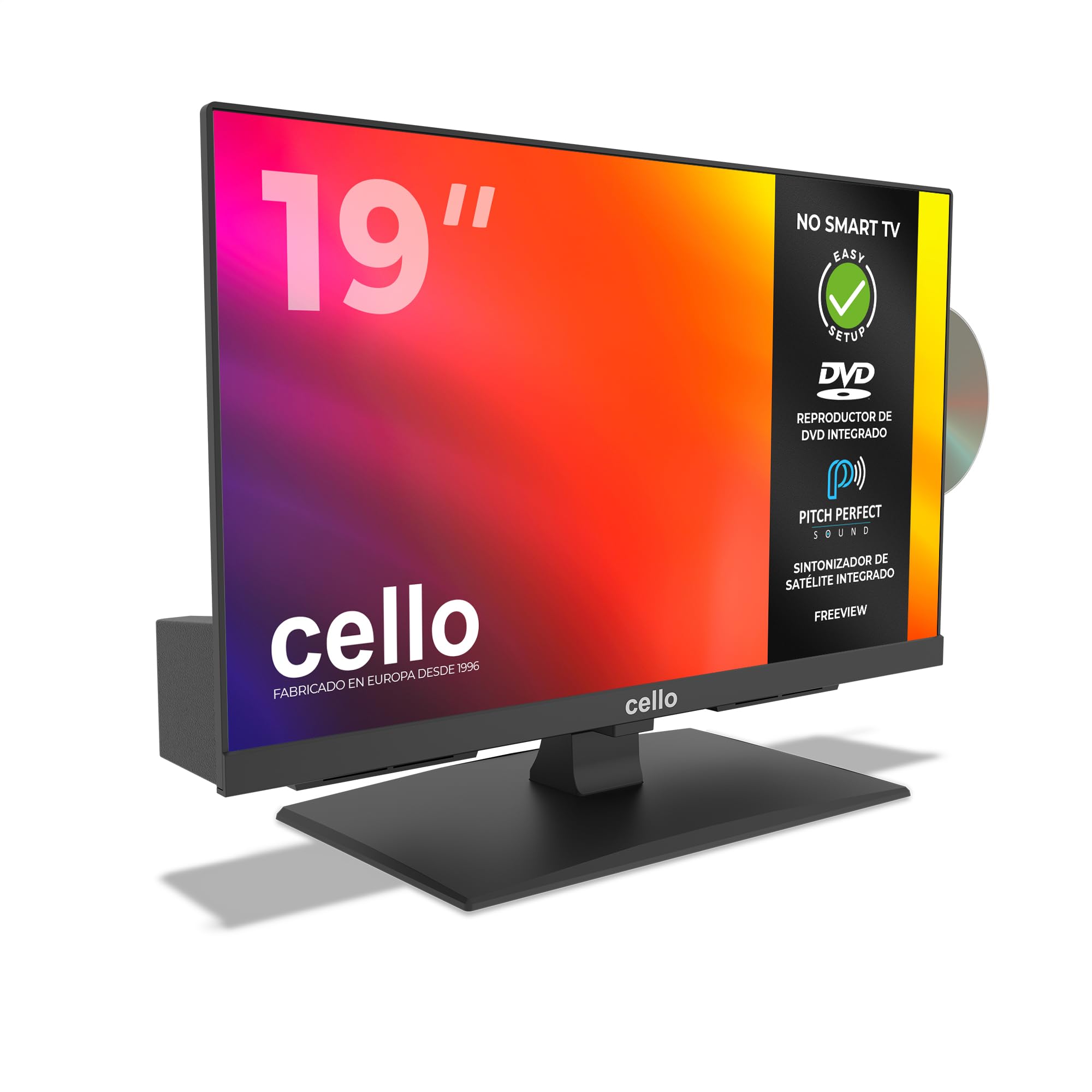 Cello C1924F 19 Zoll LED-Fernseher mit DVD-Player, Triple-Tuner DVB-C/S2/T2, USB-Aufnahme, HDMI, Pitch Perfect Sound, 230 V