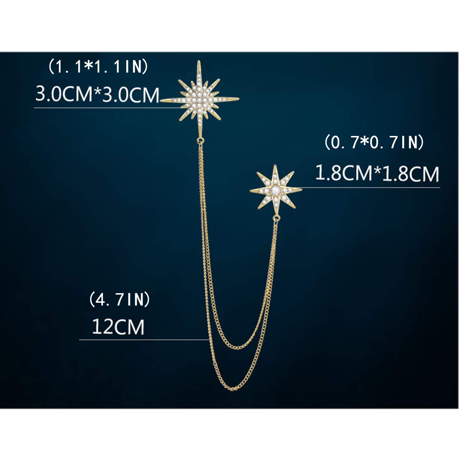WXKAGF Damen-Broschen, Herren-Brosche, sechseckiger Stern mit Kette, Brosche, Kragennadeln, Anstecknadel, Anzug, Mantel, Brustnadel für Damen, Herren-Accessoires, Brosche