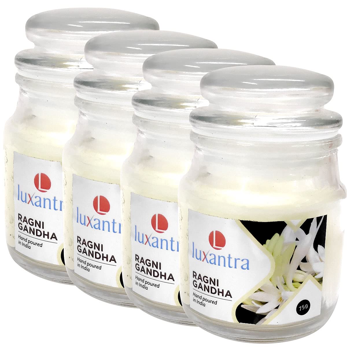 LuxantraLuxantra Hand Poured Fragrance Glass Candle Ragni Ganda (Pack of 4PC)
