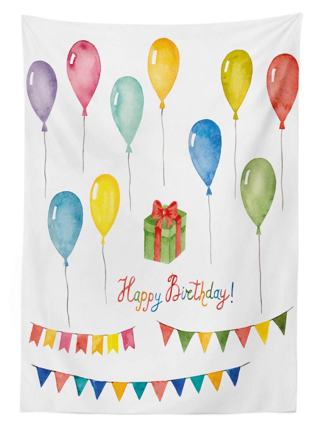 ABAKUHAUS Compleanno Tovaglia, Acquerello di compleanno, Rettangolare per Sala da Pranzo e Cucina, 140 x 200 cm, Bianco Multicolore