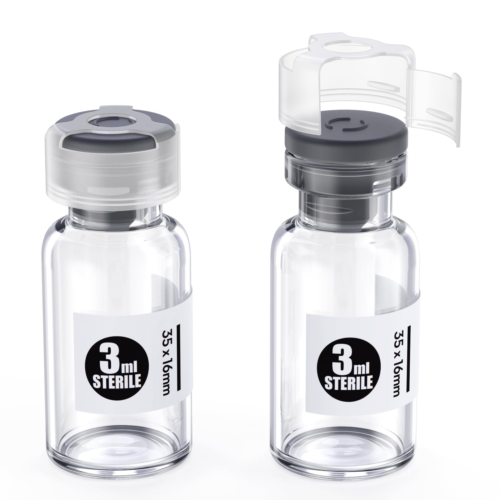 Zhanxubio Transparent Sterile Glass Vials With Locking Cap And Butyl Rubber Self Healing Injection Port,Buckle Cover Sample Vials Individually Sterilized Package By (10,3Ml)