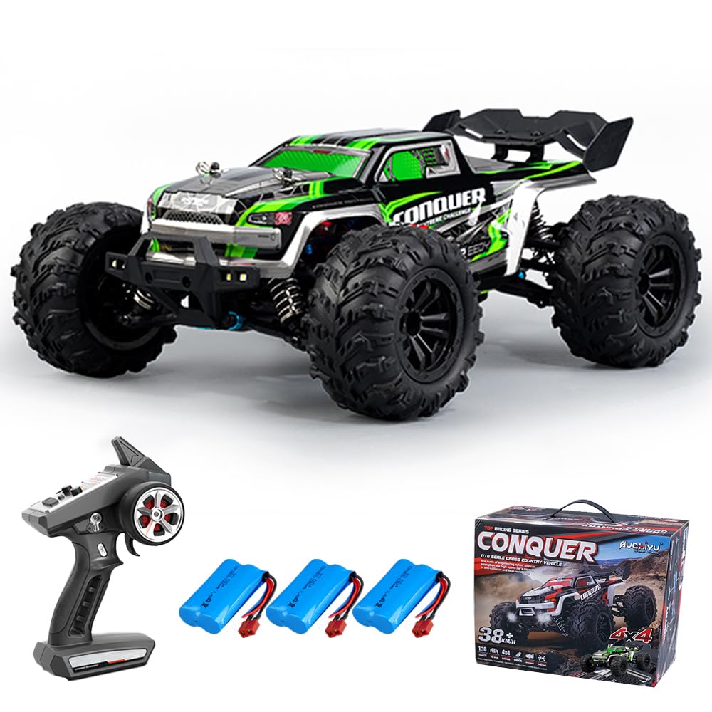 Zdalnie sterowany samochód 50 km/h, 1/16, 2,4 GHz, silnik ze szczotką węglową RC, wysoka prędkość, Offroad Drift, samochód wyścigowy 4WD, 3 baterie (zielony)