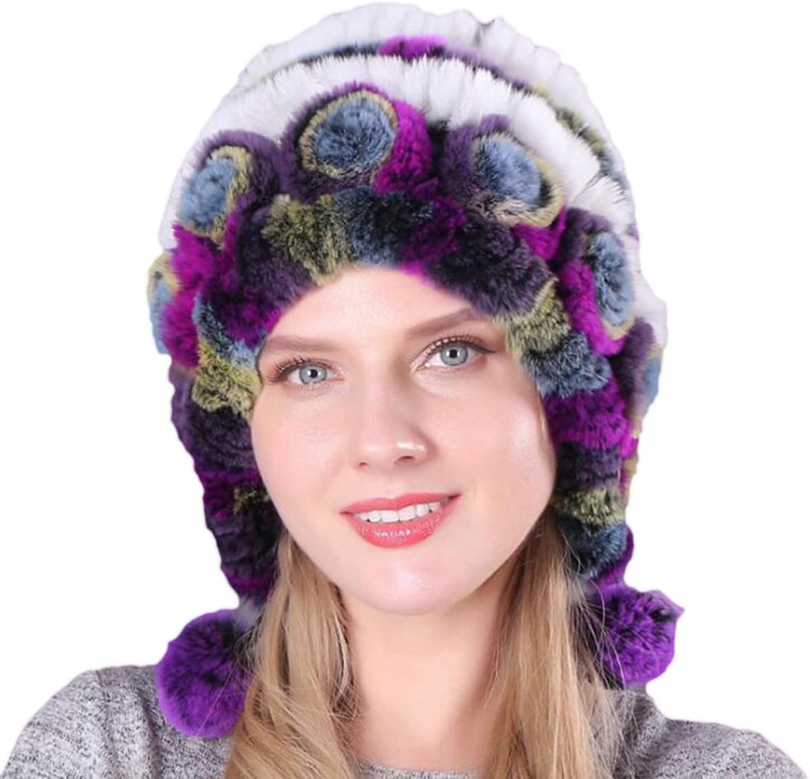 Womens Winter Faux Fur Bucket Hat, Warm Soft Classy Cap with Earmuff Snow Ski Cap