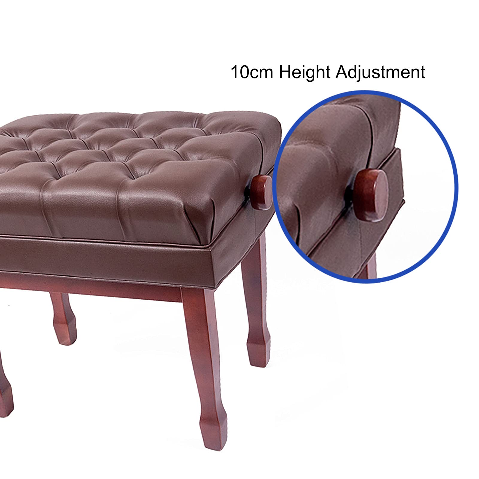 Panca per Pianoforte Deluxe Regolabile con Sollevamento Idraulico, Sgabello per Pianoforte in Legno Comodo, Facile da Montare, 61 X 49 X 53 Cm,Brown