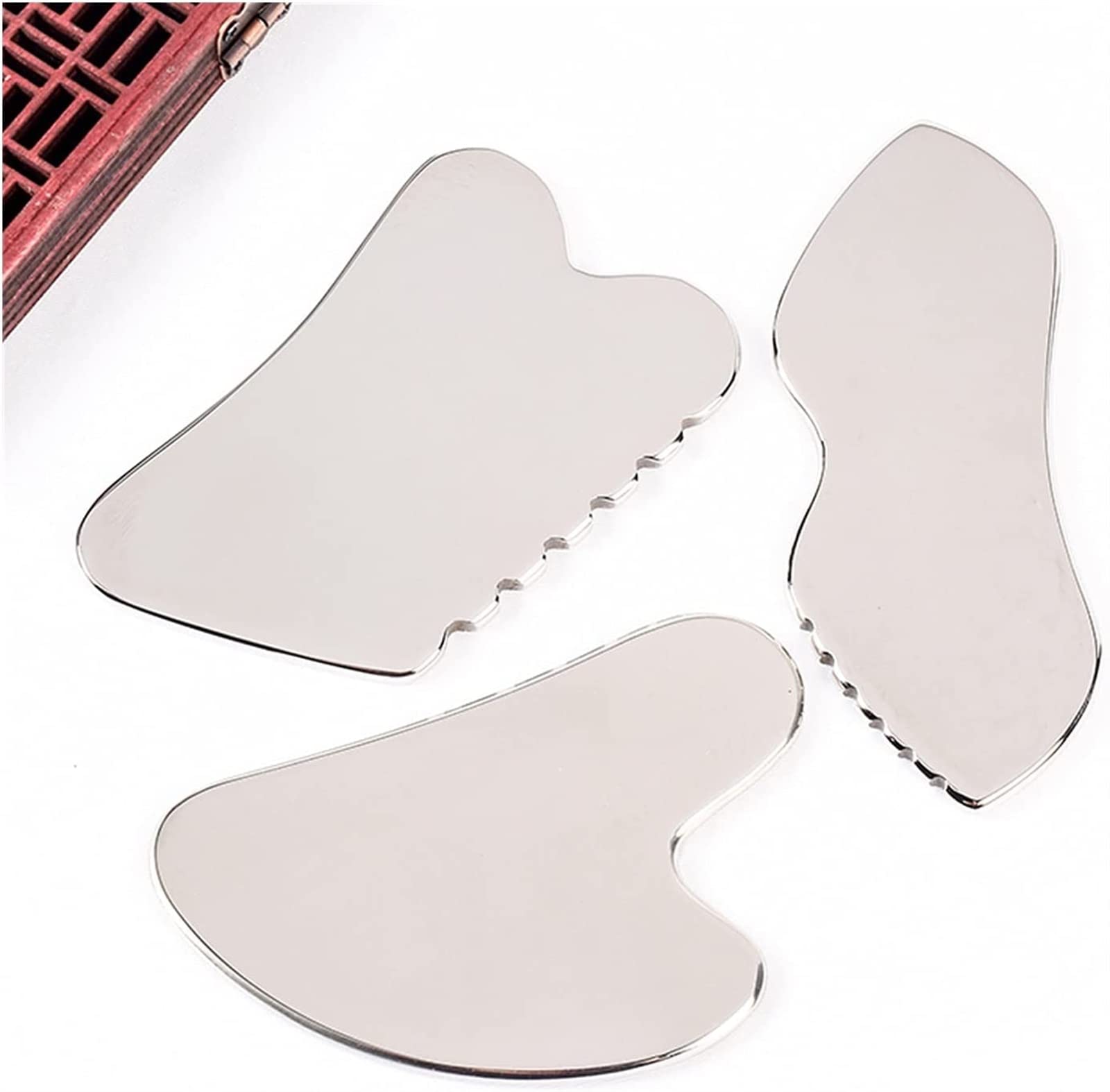 AMAZWI Gua sha Tablero raspador de Acero Inoxidable Rodillo Facial Gua Sha Tool Tool Massaje de Cuidado de la Cara Cristal Jade Rose Quartz Health Anti Wrinkle Celulite Massage Massage Tool Tool