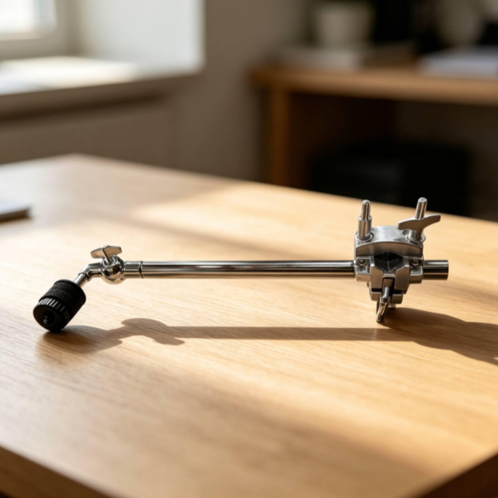 Support Percussion en Métal avec Fixation Multifonction et Tige Cymbale Réglable pour Batterie Acoustique et Électronique, Tige De Cymbale Droite Longue + Pince Multifonction