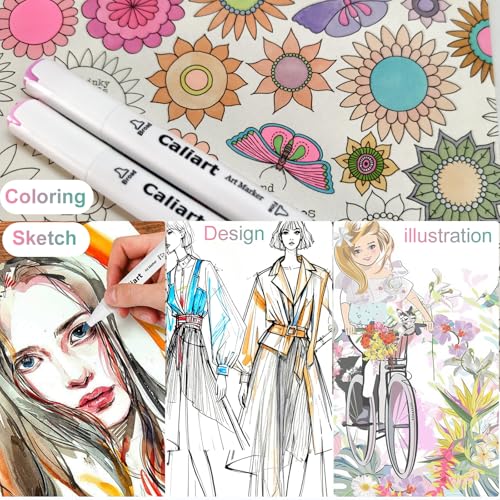 Image of Caliart Pastel Alcohol Markers, 61 Colors Fine & Broad Chisel Dual Tip Permanent Art Markers with Carrying Case, Alcohol Based Sketch Pens for Adults Artists Coloring Painting Drawing Illustration