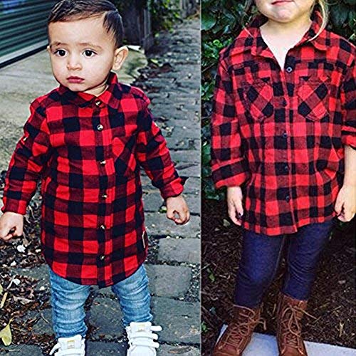 Kids Little Boys Girls Baby Red Plaid Flannel Long Sleeve Button Down Flannel Shirt Plaid Tops Girl Boy Clothes2
