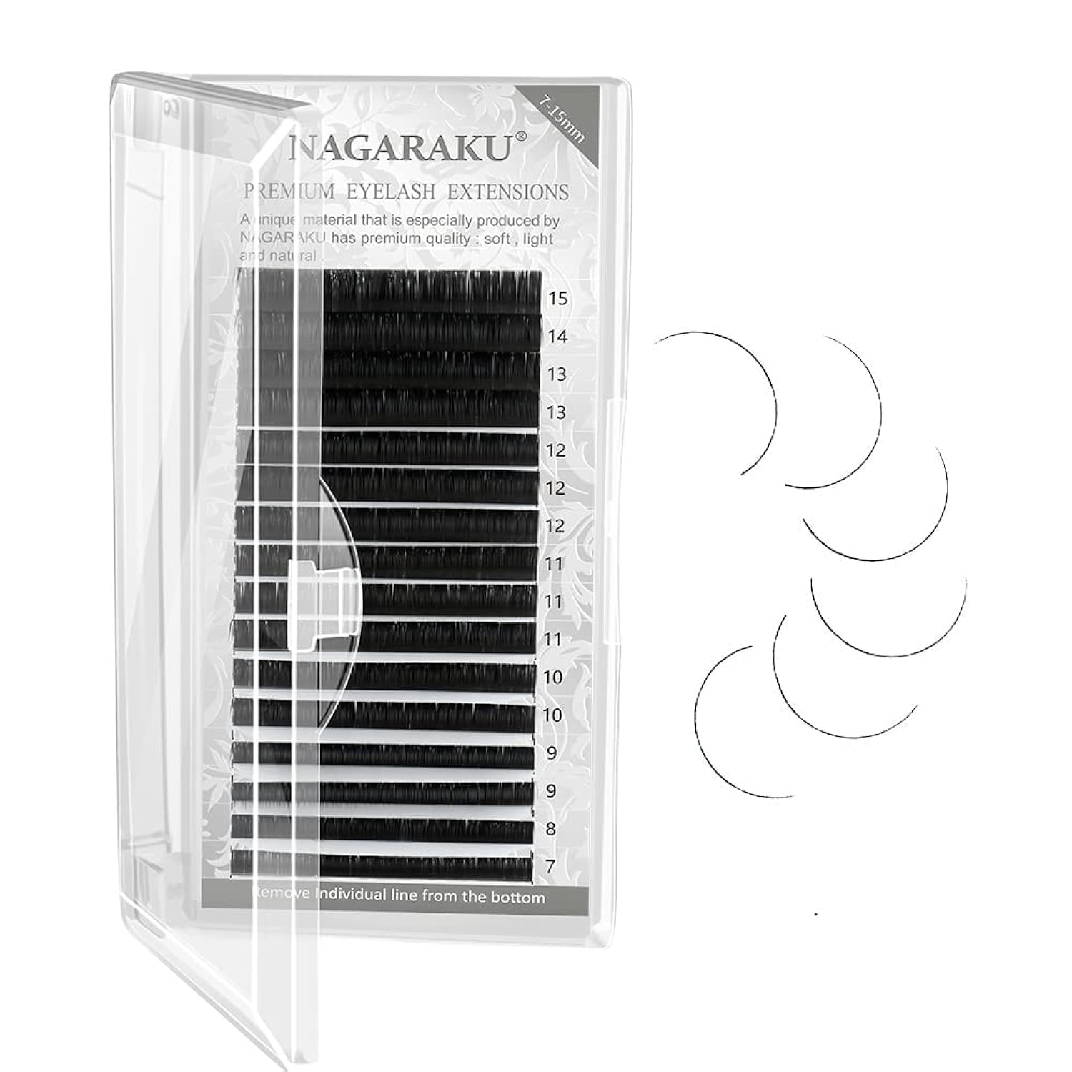NAGARAKU Extension Eyelash Supplies Classic 1:1 Lashes Individual Volume Lash Extensions Soft Single Eyelashes Natural Semi Permanent Eyelashes Matte Black 16 Rows 7-15mm Mixed Tray 0.03mm DD Curl