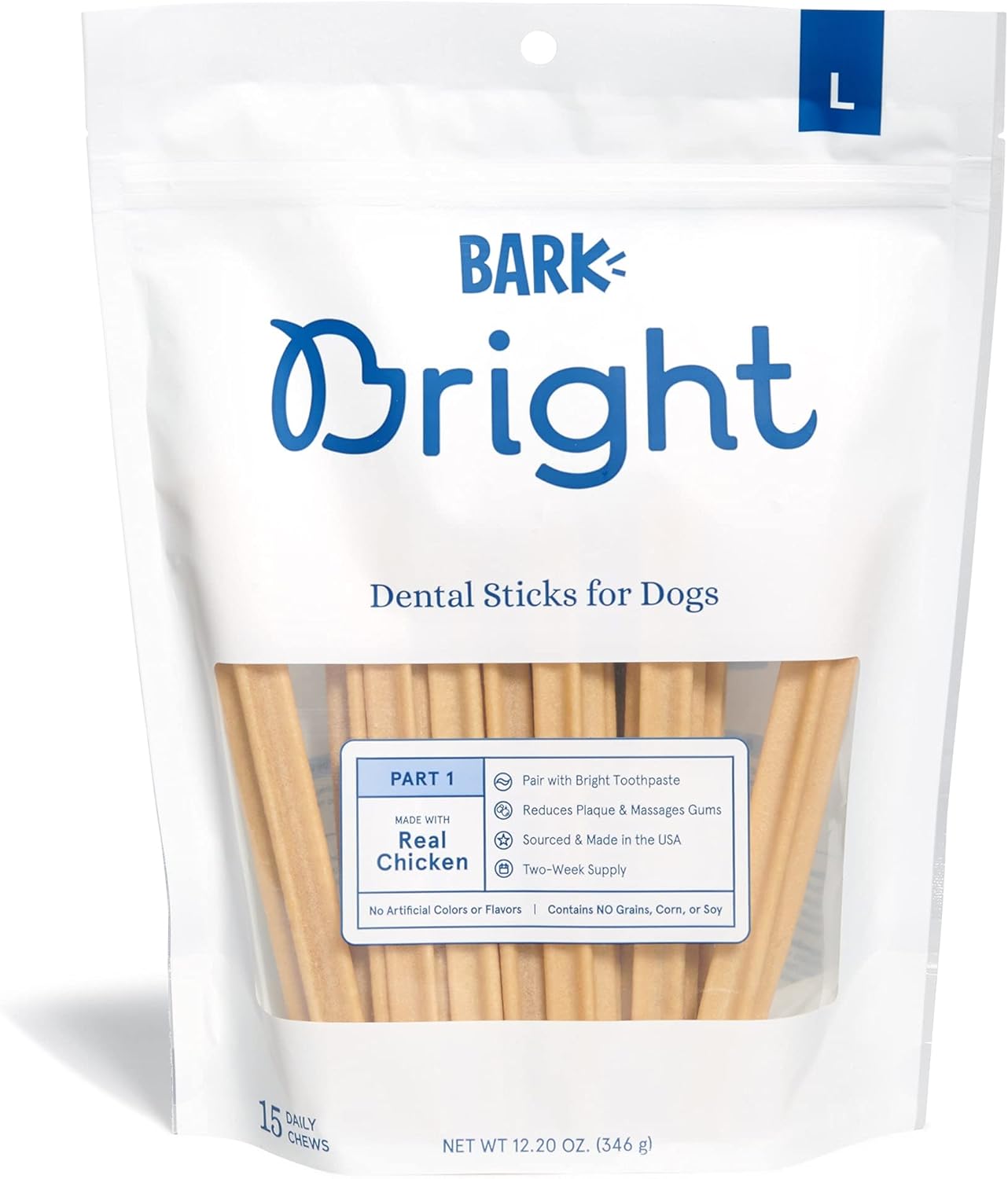 Pet Supplies Bark Bright Dental Sticks for Large Dogs Chews, 12.2 oz