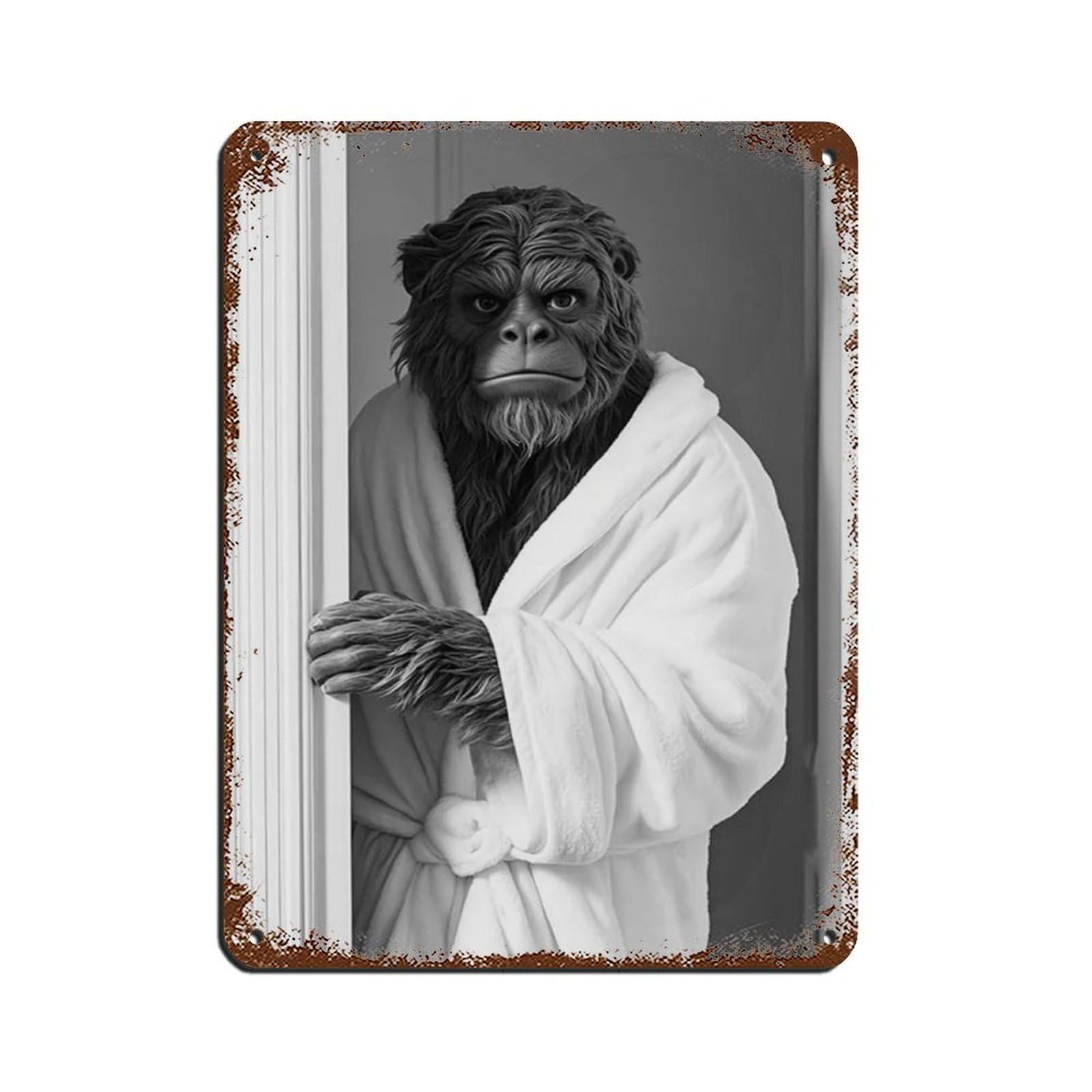 Sasquatch Wearing A Bathrobe, Bathroom Art Retro Poster Metal Tin Sign Chic Art Retro Iron Painting Bar People Cave Cafe Family Garage Poster Wall Decoration 12x16inch(30x40cm)