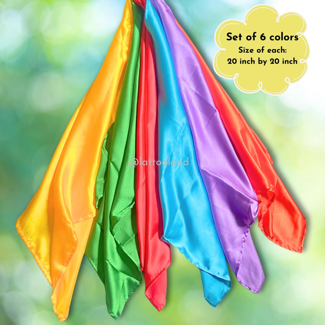 Lattooland Sensory Play Silk – 6 Pcs | Multicolor Dance & Music Scarves for Kids | Juggling Scarves for Girls, Boys | 20