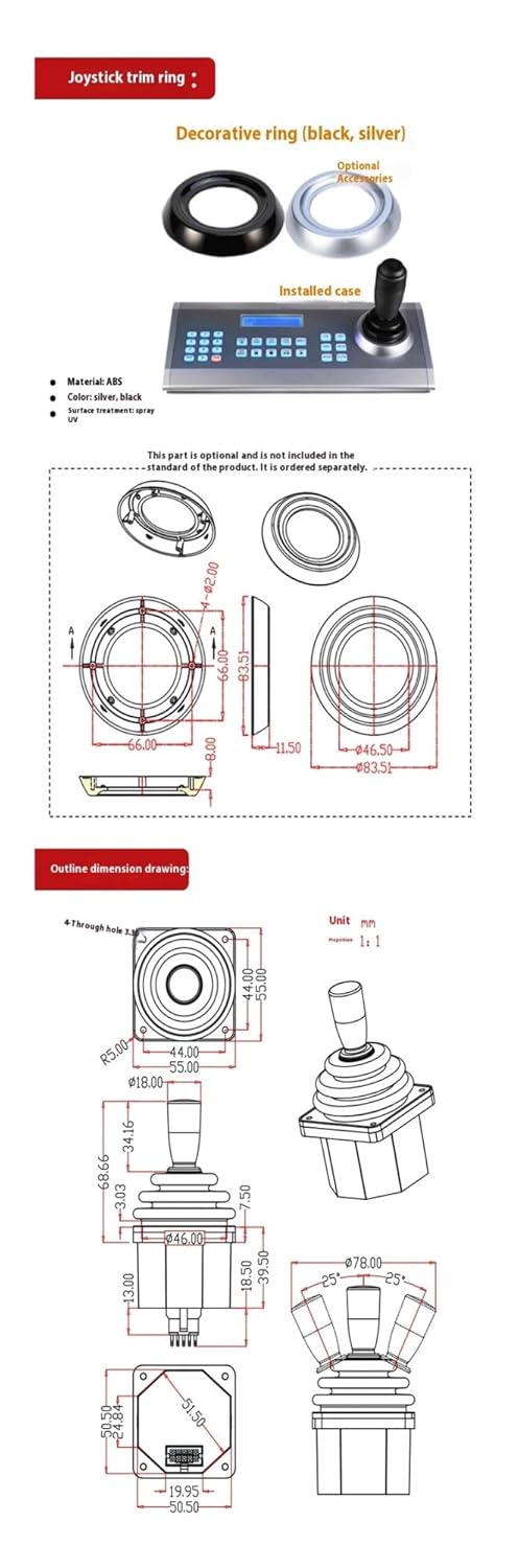 SMC45D Two-axis Hall Rocker Circular Limit, Electric Control Handle Industrial Joystick(24V,Output 0-5V)
