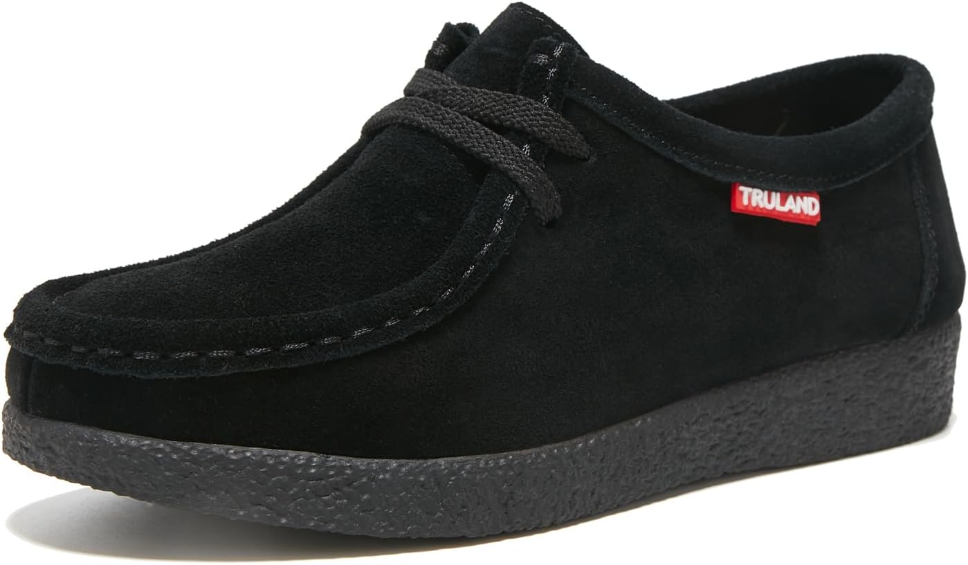TRULAND Leather Oxford Shoes for Women - Suede Lace Up Moc Toe Low Platform Flat Wallabees Shoes