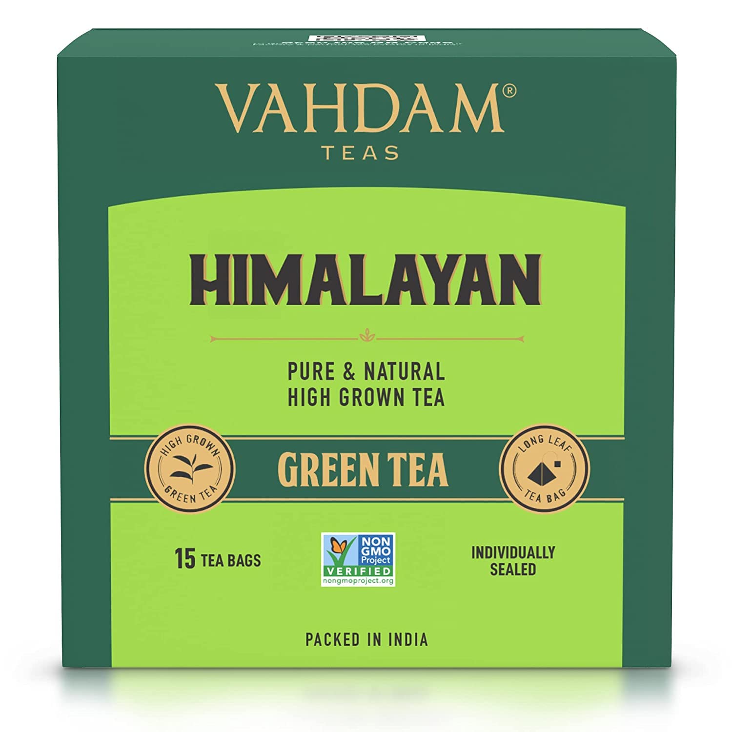 VAHDAM, Green Tea Bags from Himalayas (15 Pyramid Tea Bags) 100% Natural Green Tea - Green Tea Loose Leaf Tea Bag
