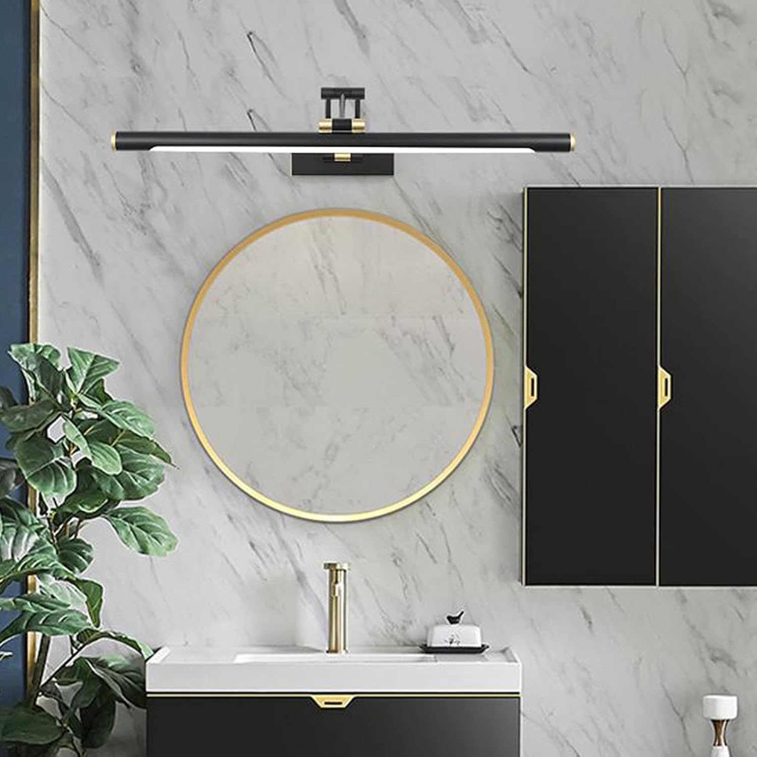 Lustrzane światło Proste lusterko Przednie światła Styl europejski Całkowicie miedziane Luksusowa regulowana willa Wodoodporna lampa przeciwmgielna(Neutral Light-76cm)