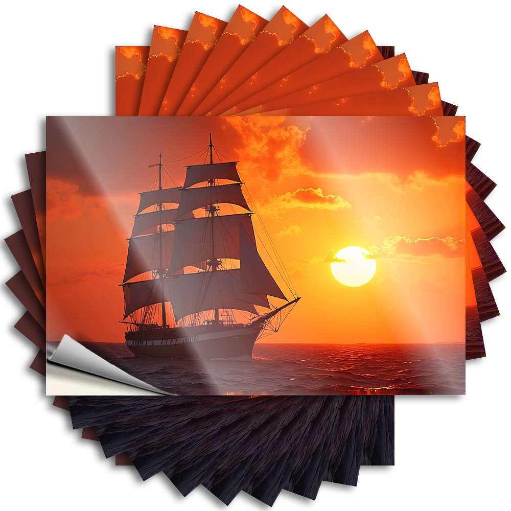 Sailboat Sailing On The Ocean At Sunset. Fluffy Home Decor - Stickers Water Removable Vinyl Decal(8X12CM)