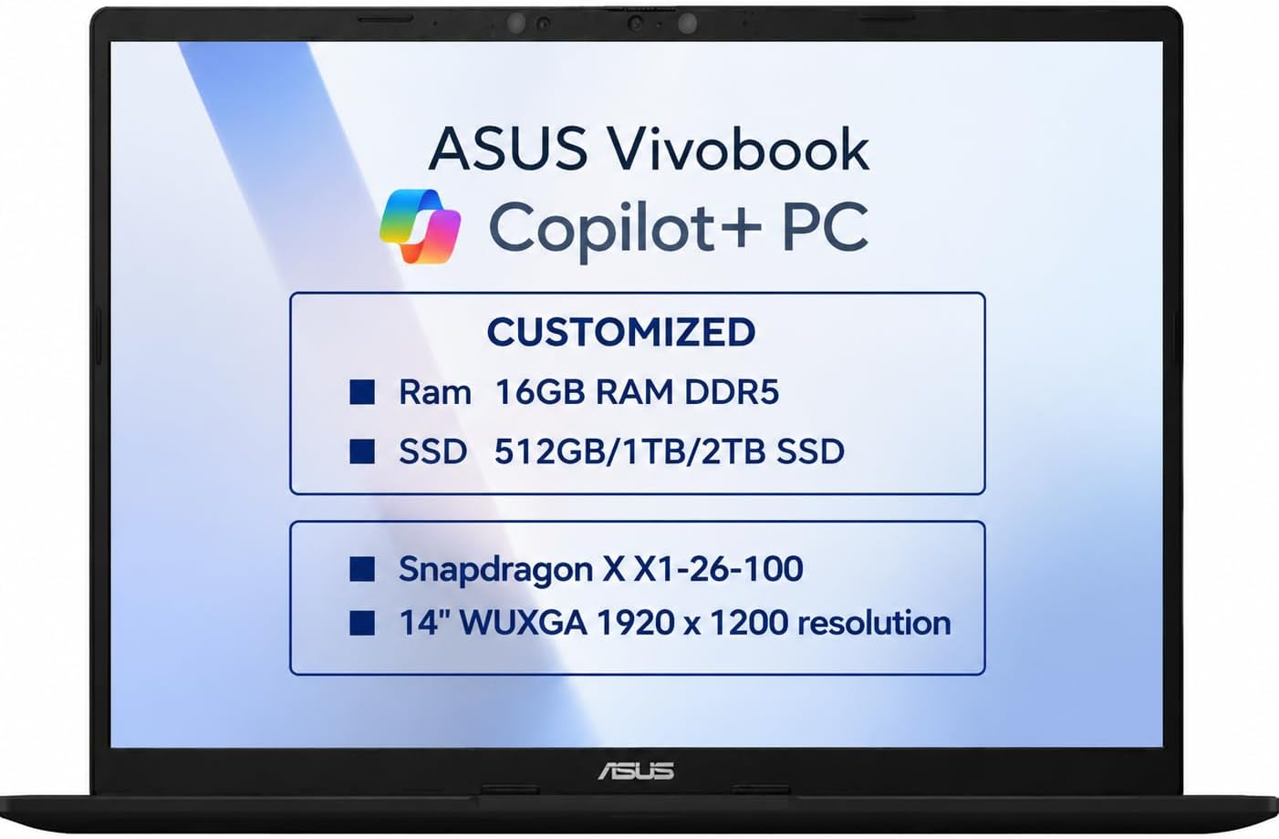 Customized Laptop, Created Using 14" FHD+ Laptop Copilot+ PC,Snapdragon X X1-26-100,Intergrated Graphics, 16GB RAM DDR5, 512GB/1TB/2TB SSD, Win 11