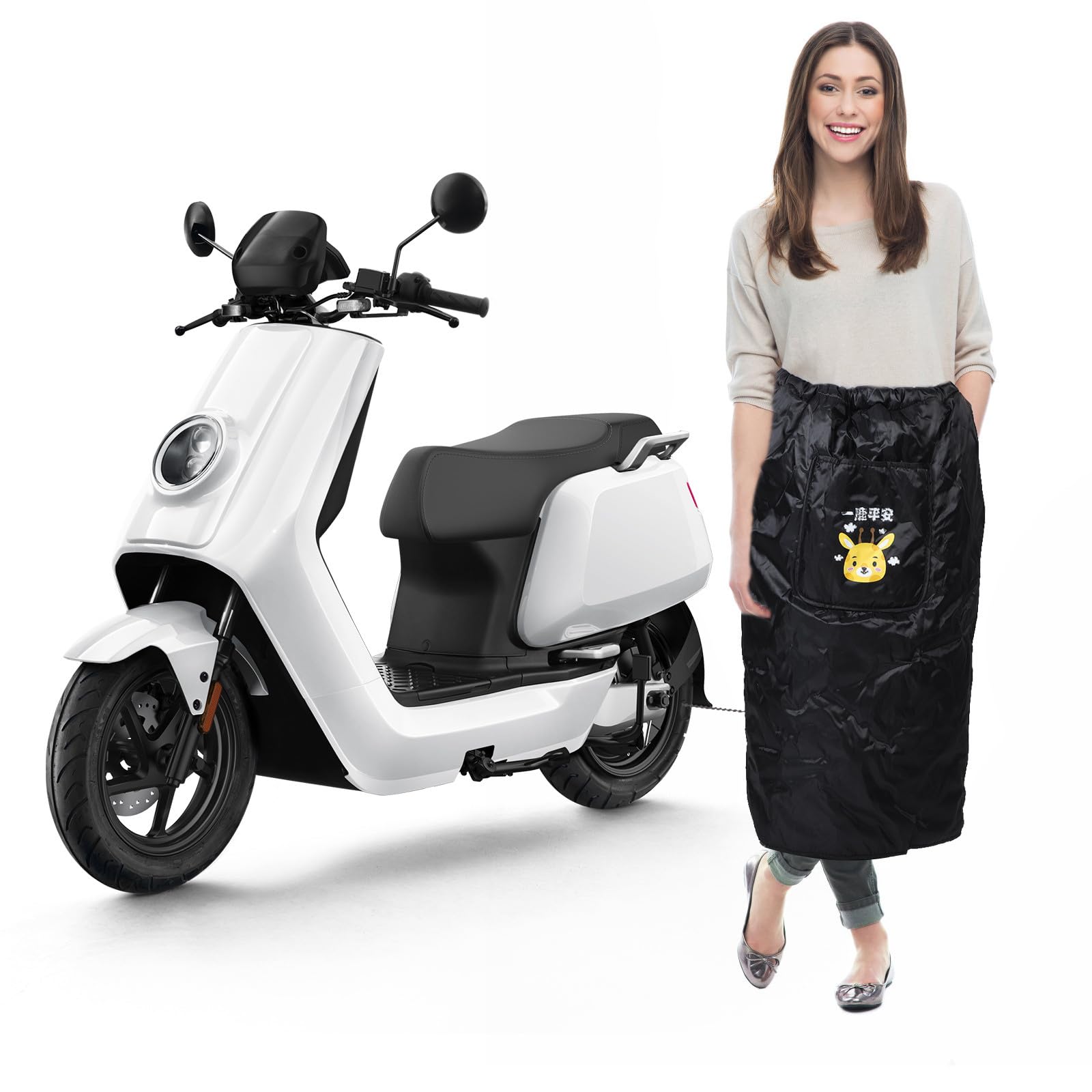 Hemobllo Copertura Gambe e Design Minimalista Nero Lunghezza Regolabile in Cotone Peluche Protezione Termica Antivento per Scooter Elettrico per Uso Urbano