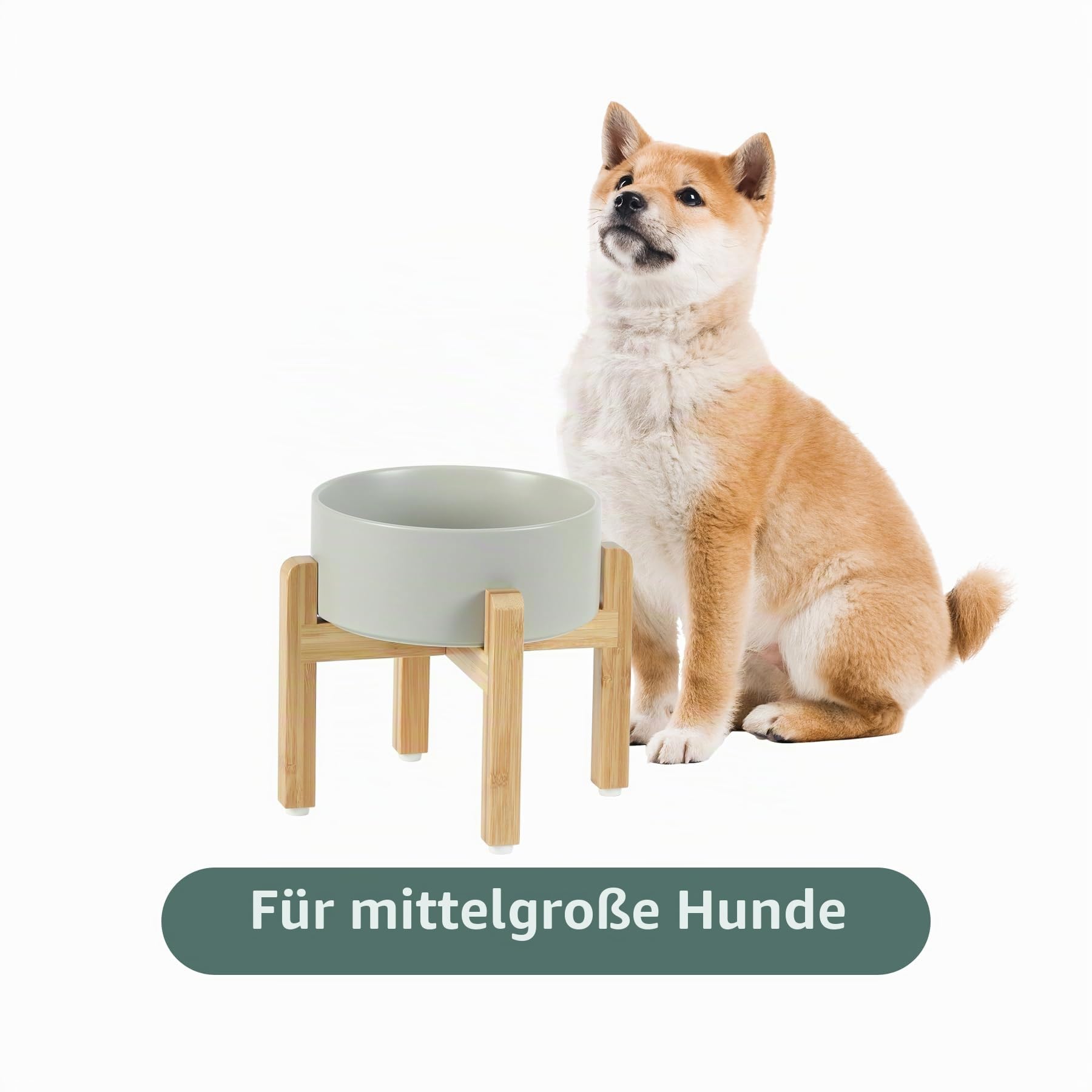 Havniva Ceramic 18,5 cm Hocheinlegesatz für Hunde, Erhöht mit Ständer, Futter- und Wasserbecher für mittelgroße Hunderassen, gewichtete Hundefressschalen, Petbecher (1,3 l, Grau)