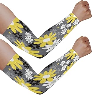 Mangas de braço com proteção solar UV para homens e mulheres, mangas de luz solar com flores amarelas protegem os braços esportes mangas de braço com proteção solar proteção UV, Flor amarela