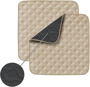 Non-Slip Absorbent Washable Incontinence Pad underpad Seat 4-Layer Design Chair Absorbent Pads Protection - for Seniors, Adult, Children, or Pet Underpad Protection - Set of 2 Beige, 21" L x 22" W