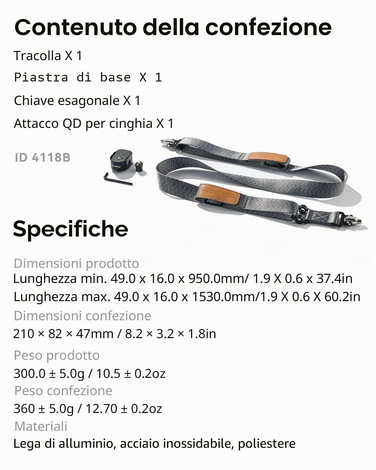 SMALLRIG Shoulder Strap Tracolla per Ridurre il Peso per DJI, Compatibile con Impugnatura a Tracolla per DJI RS 4/RS 4Pro/RS4Mini/RS3/RS 3Pro/RS3 Mini/RS2, con Fibbie a Sgancio Rapido QD - 4118C