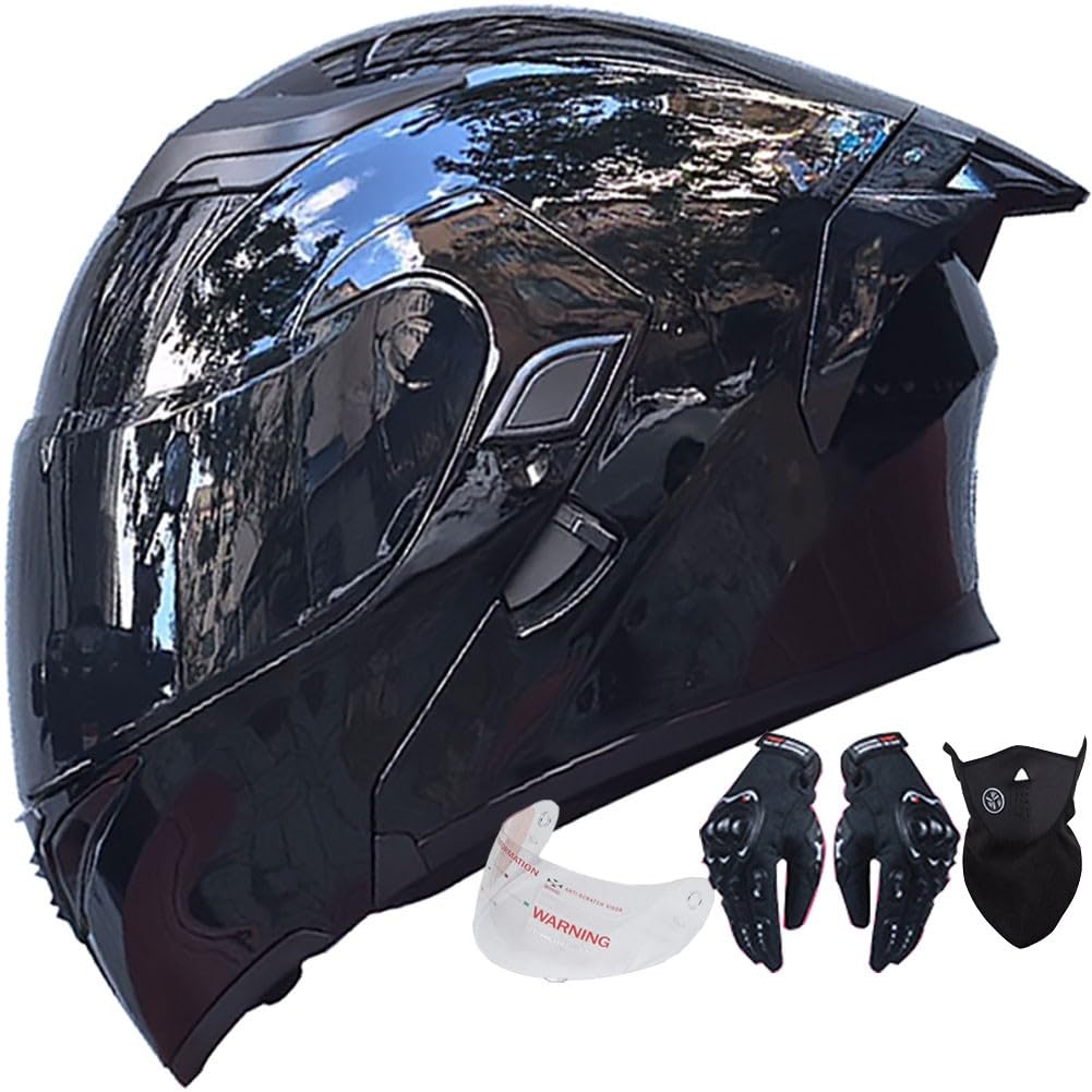 Casco Modular Moto Abatible ECER 22.06 Aprobado Doble Visera Antivaho Cascos Abatible Motocicleta Flip Up Negro para Hombre y Mujer M~XXL