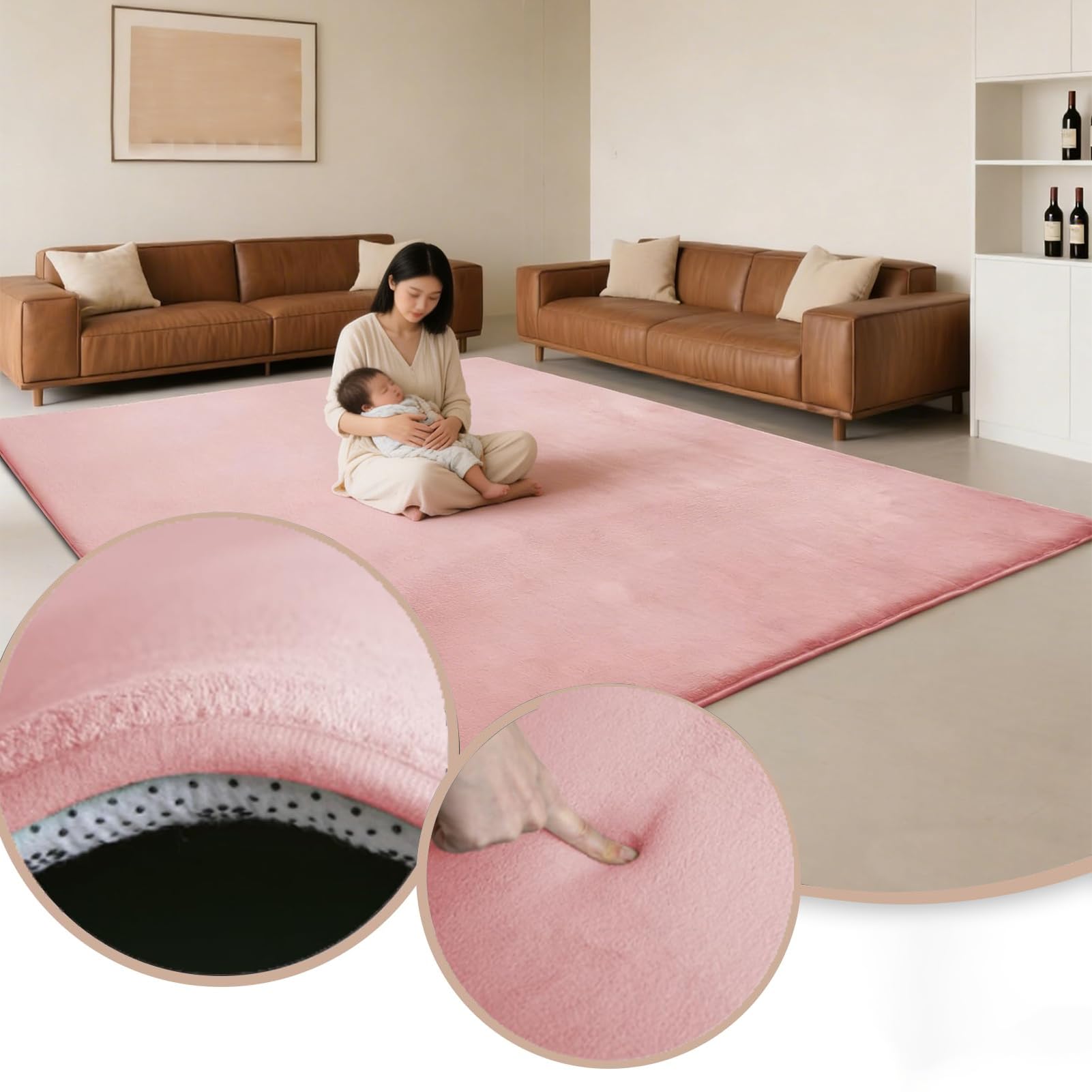 Tappetino per Gattonare per Bambini, Grande Tappeto 80 x 180 cm Rosa, Morbido Velluto Corallo, Tappeto per Soggiorno, Camera da Letto, Tappetino Yoga Tatami Antiscivolo