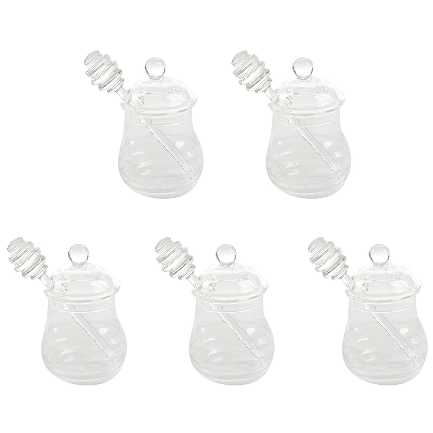 Hndhbfgrt 5X Transparent Glass Honey Jar with Lid Honey Jar with Dipper, Clear, 9 Ounces