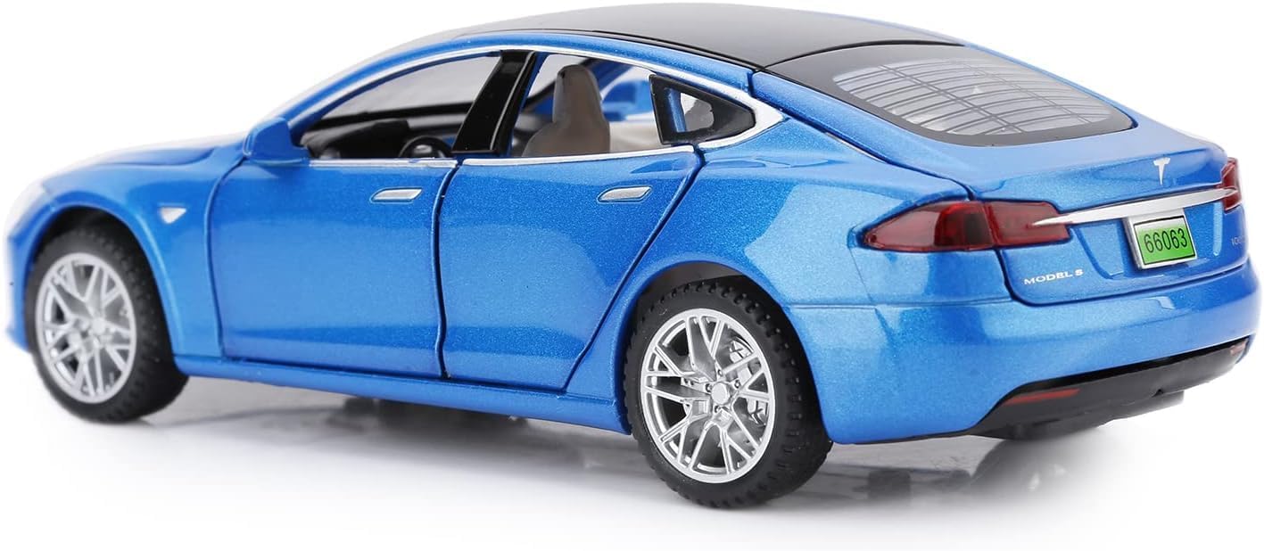 Ixora 1:32 Tesla S Diecast Alloy Metal Pull Back Die-cast Car with Openable Doors & Light, Music Model Car for Boys (Pack of :1) (1:32 Tesla Car - Blue) 1