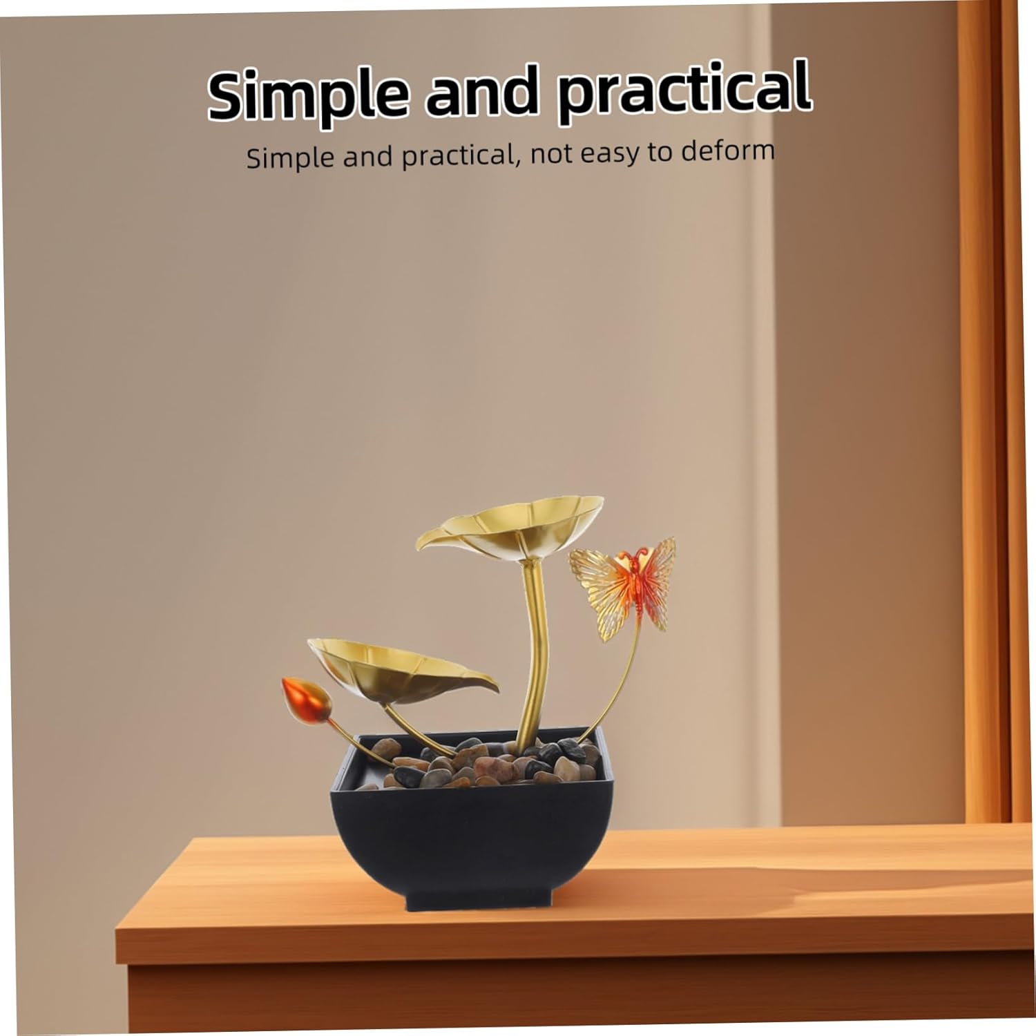 Indoor Waterfall Fountain Decoration with Leaf Design Tabletop Water Feature for Air Humidification with Natural River Rocks Cozy Ambiance