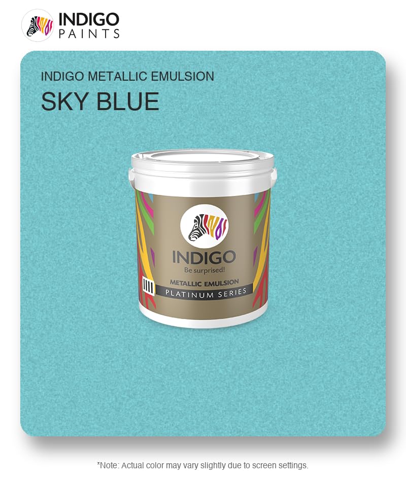 Image of Indigo Metallic Emulsion Platinum Series - Sparkling Metallic Texture Wall Paint | Water-Based | Anti-Fungal & Algae Resistant | Interior & Exterior Use | 4 L Sky Blue