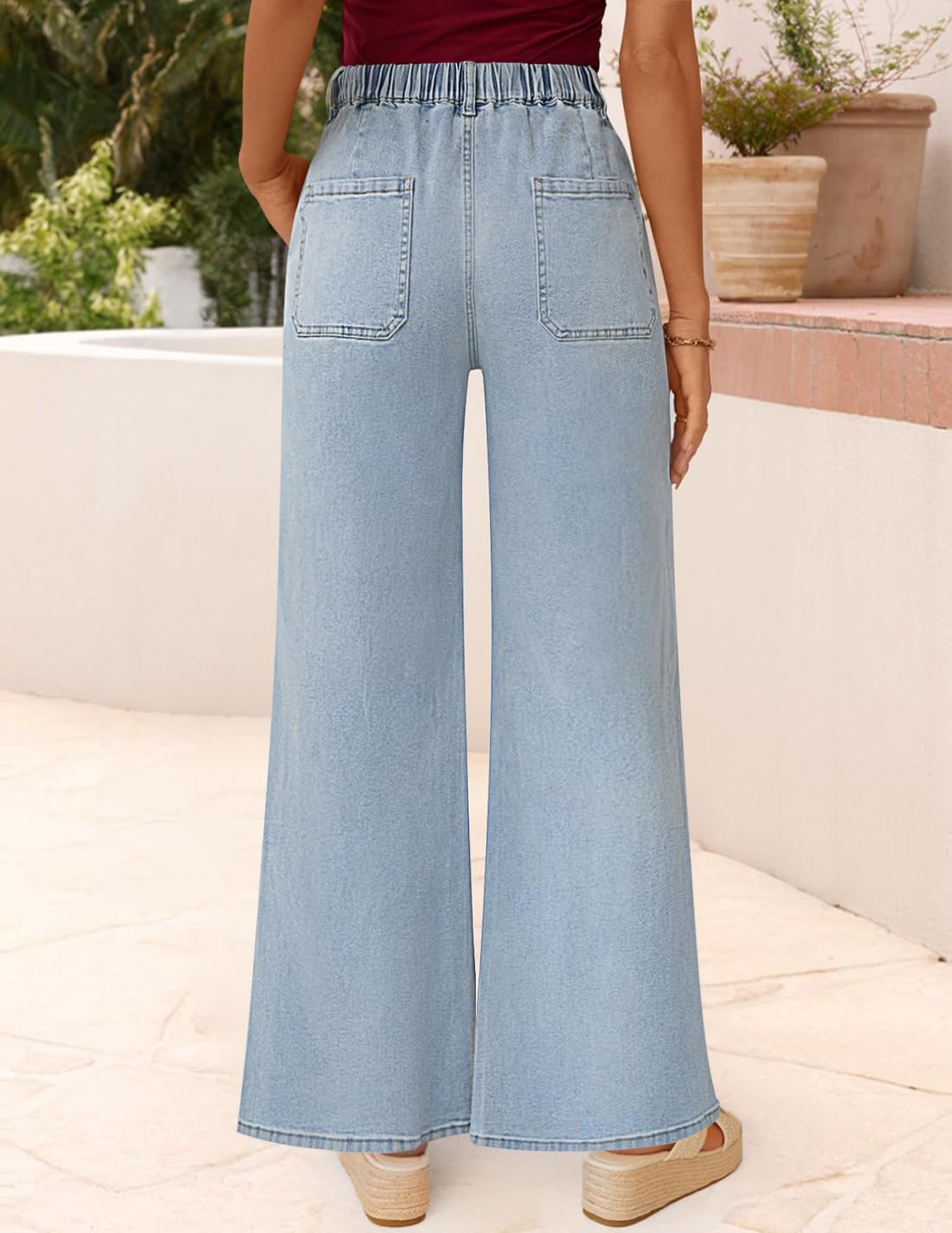 ZESICA Womens Drawstring High Waist Jeans Loose Fit Wide Leg Straight Baggy Trendy Denim Pants with Pockets - Image 3