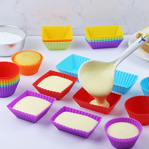 Miniatura 4 de Paquete de 24 forros de silicona para magdalenas, tazas reutilizables para hornear muffins, molde de silicona de grado alimenticio, divisor de