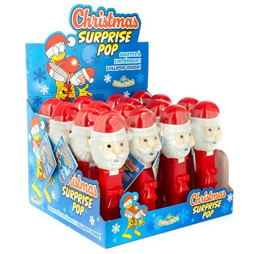 Christmas Surprise Pop Papá Noel – Expositor con 16 Caramelos Navideños de Sabor Dulce – Regalo Original de Navidad para Niños y Familias