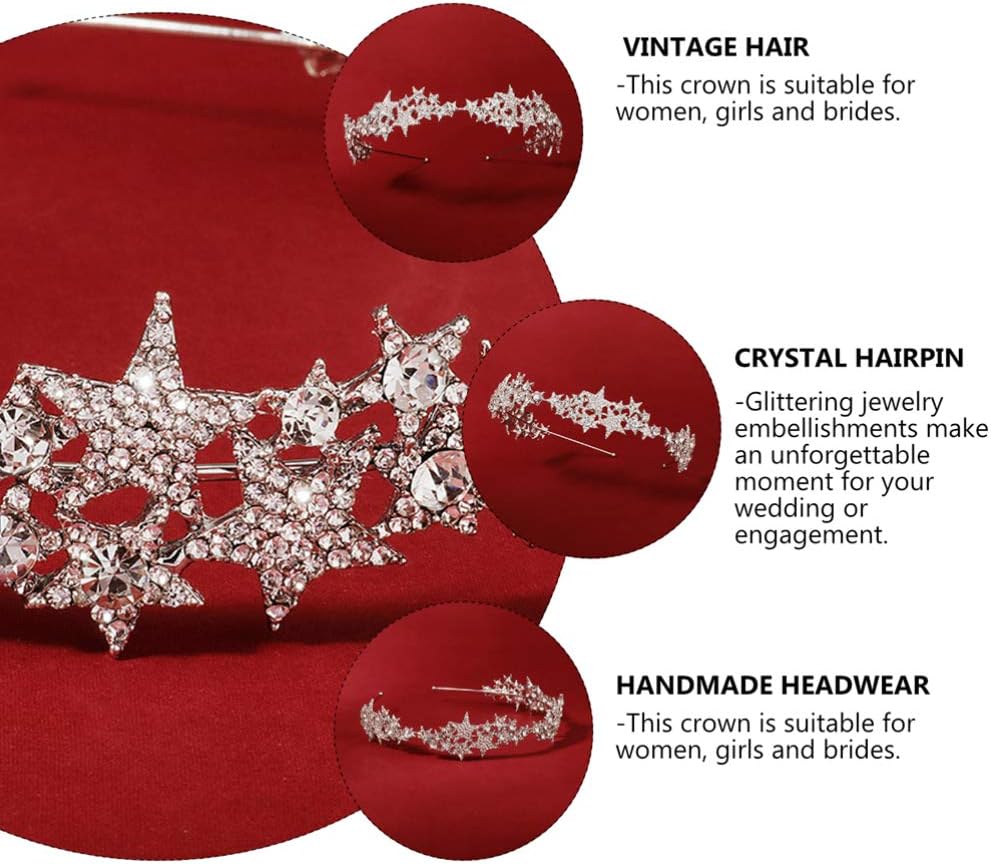 Beaupretty Star Crown: Silver Star Headband - Rhinestone Crystal Tiara - Bridal Crown Headband for Wedding Birthday Party