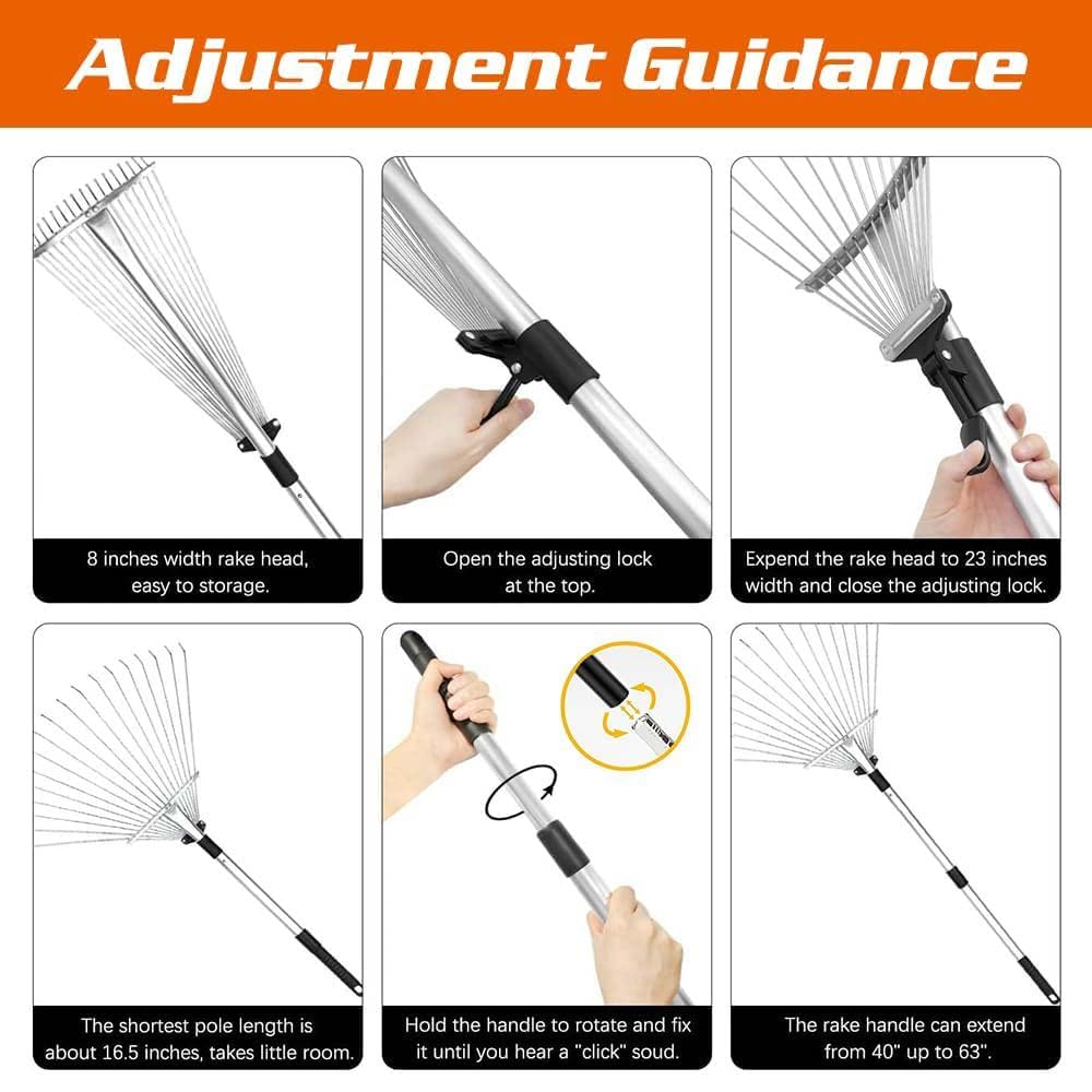 Rastrello Scopa Per Foglie 15 Denti Regolabili - Foto 11